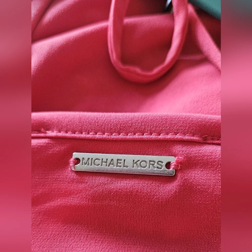NWT Michael Kors Ruched Long Sleeve Strappy Bodycon Mini Dress Coral Size Large